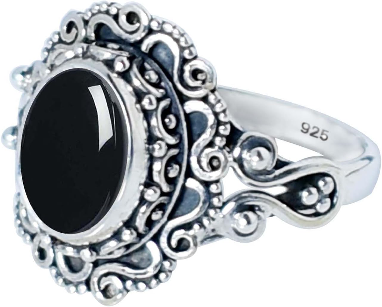 925 Sterling Silver Statement Ring with Oval Black Onyx Gemstone