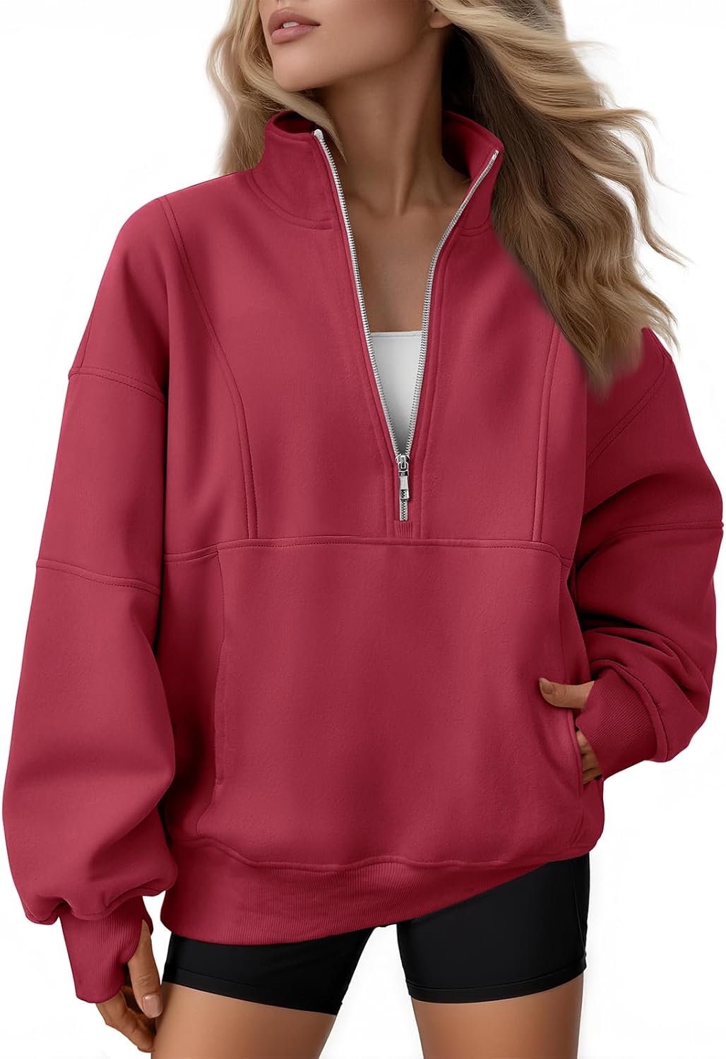 AUTOMET Womens Quarter Zip Oversized Sweatshirts for Comfort