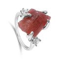 Pink Tourmaline Raw Crystal Ring for Her - Sterling Silver Gold