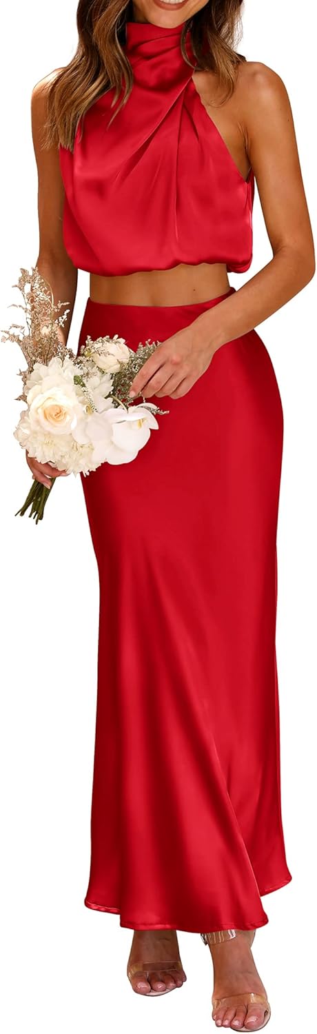 PRETTYGARDEN Women's Satin 2 Piece Outfits for Summer Style