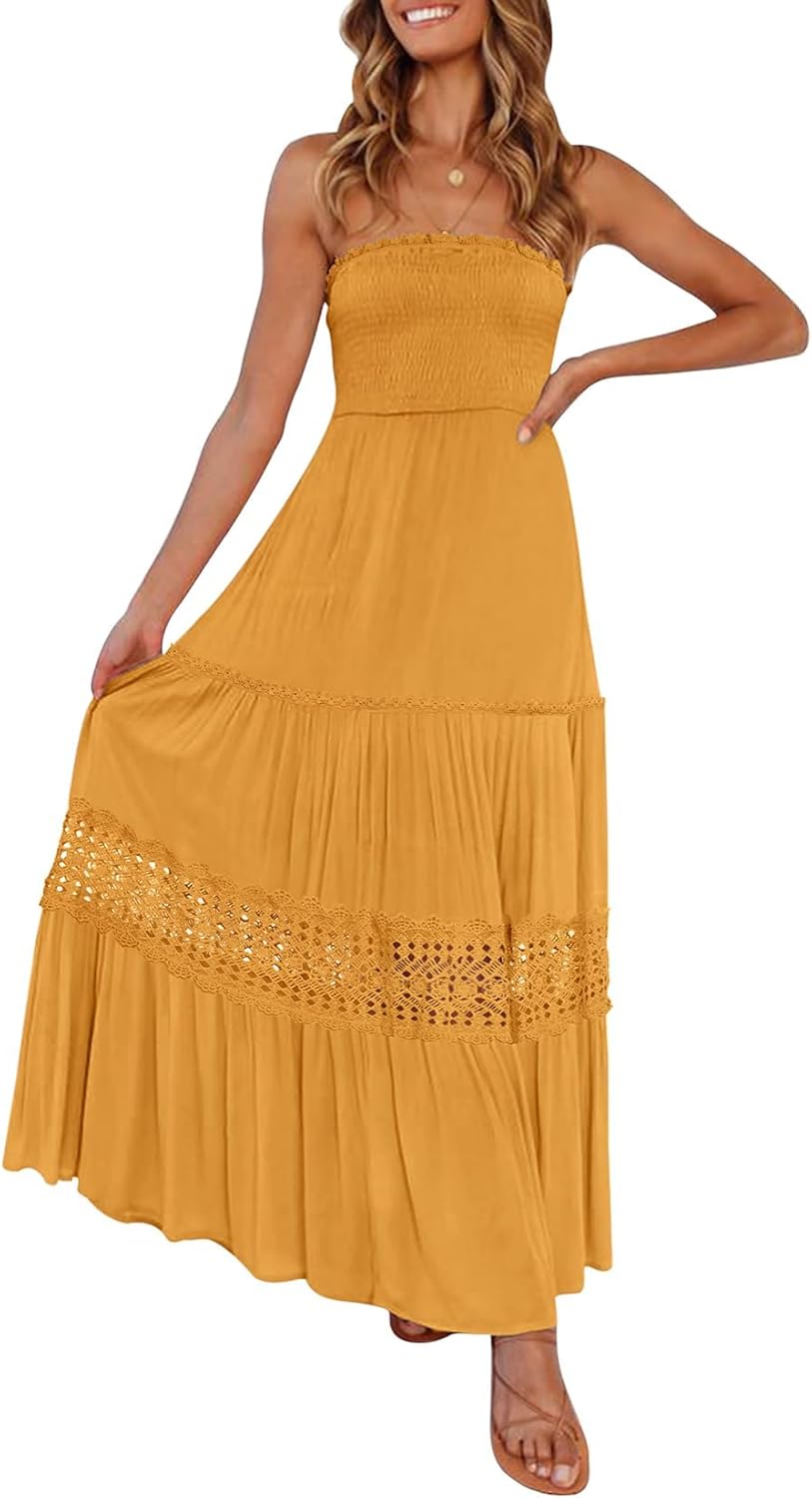 ZESICA Women's Summer Bohemian Strapless Maxi Dress for Elegance