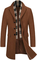 Men's Wool Blend Pea Coat with Detachable Plaid Scarf