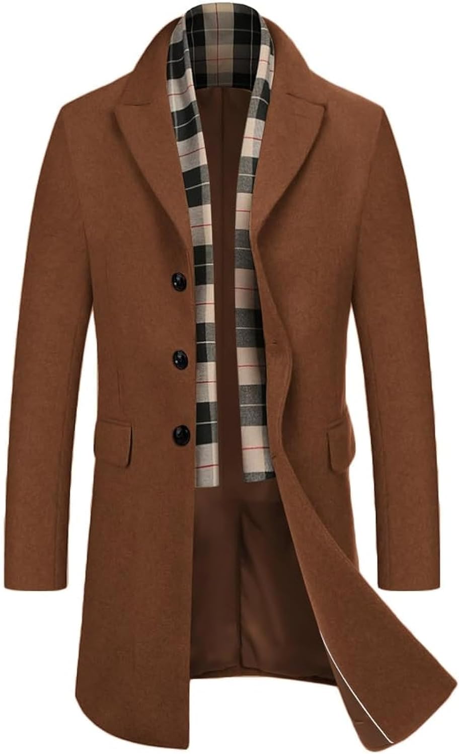 COOFANDY Men's Wool Blend Coat with Detachable Plaid Scarf