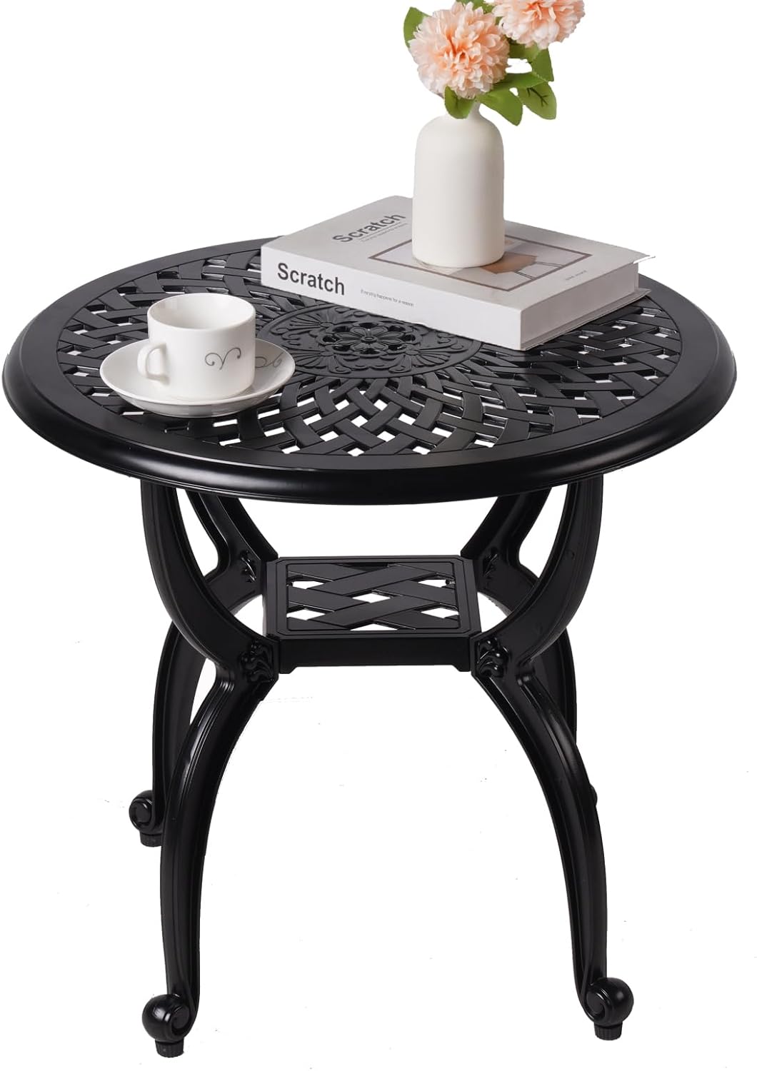 Cast Aluminum Outdoor Side Table for Patio and Garden Use