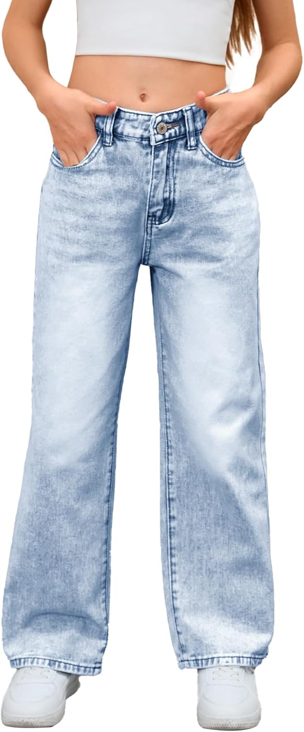 MakeMeChic Girl's High Waisted Straight Leg Denim Pants Review