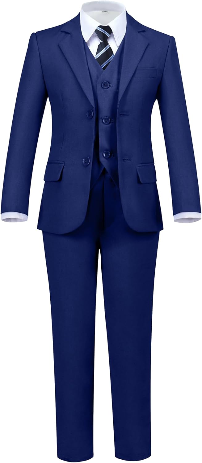 Boys' 5 Piece Formal Suit Set with Jacket, Vest, Pants, Shirt, Tie