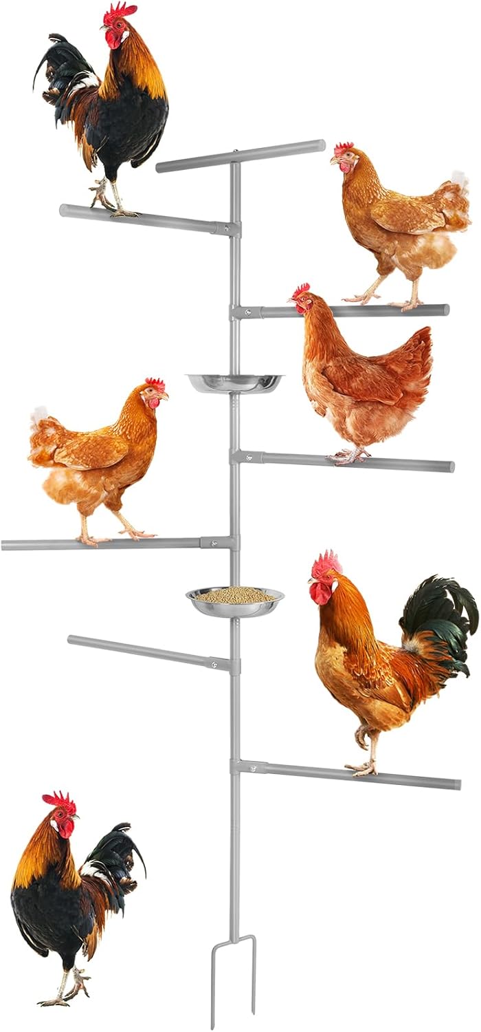 Chicken Perch Toy for Coop - Wooden Roosting Bar with Tray