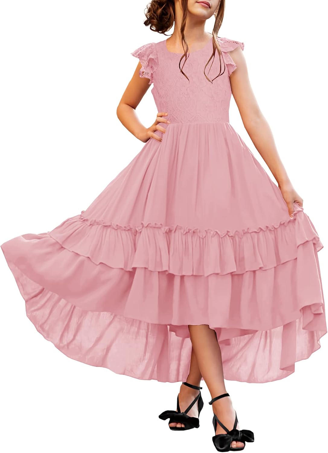 HOSIKA Girls Lace Boho Flower Girl Dress for Weddings & Parties