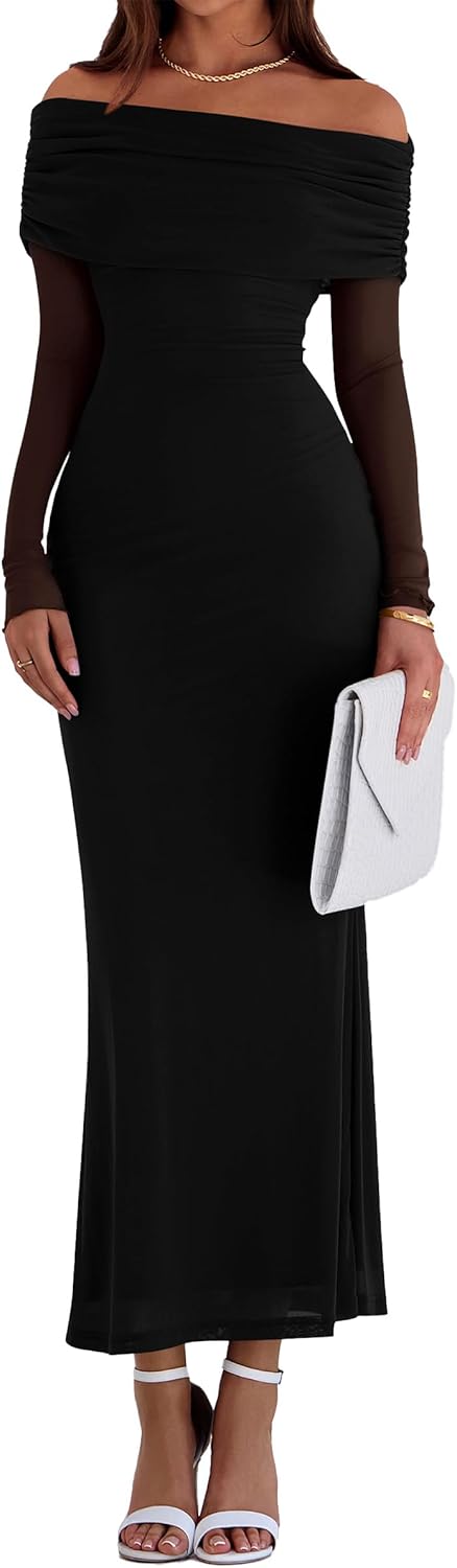 Elegant Off The Shoulder Long Sleeve Maxi Dress for Women