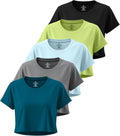 Women's Dry Fit Crop Top 5-Pack - Short Sleeve Crew Neck Active Tee