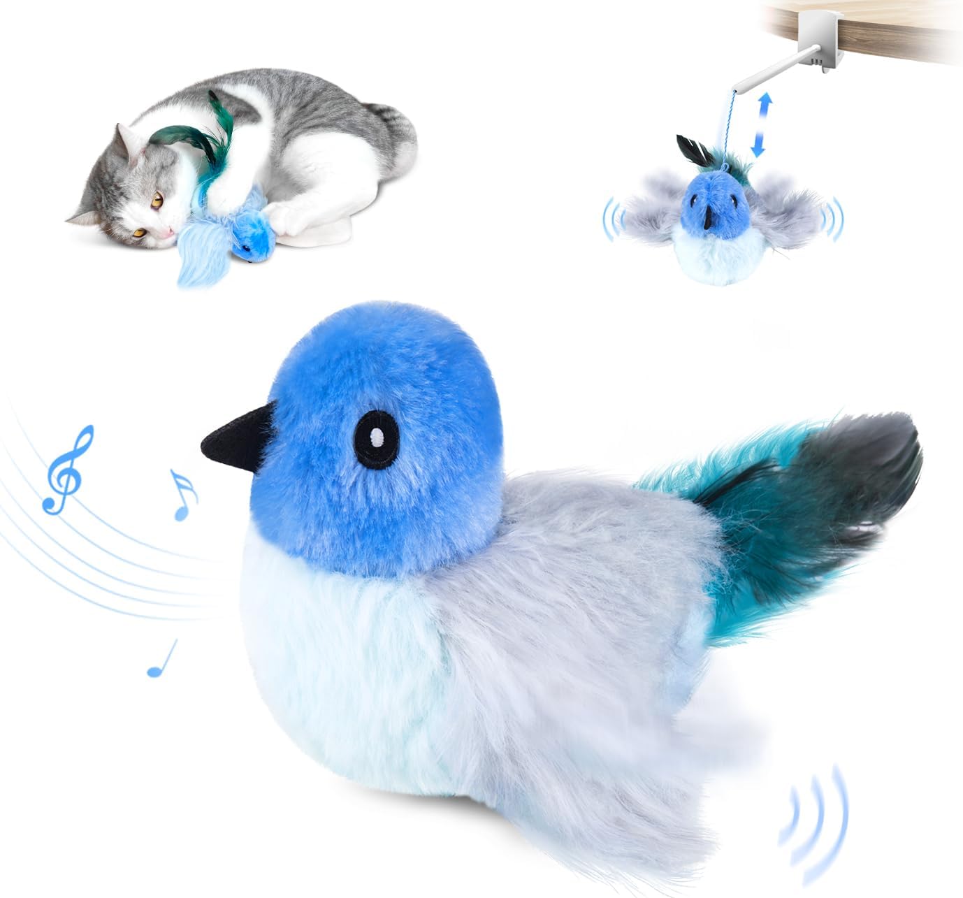 Robo Robin Cat Toy, Automatic Chirping & Flapping Fun