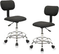 Low Wide Rolling Swivel Stool with Backrest - Adjustable Salon Chair