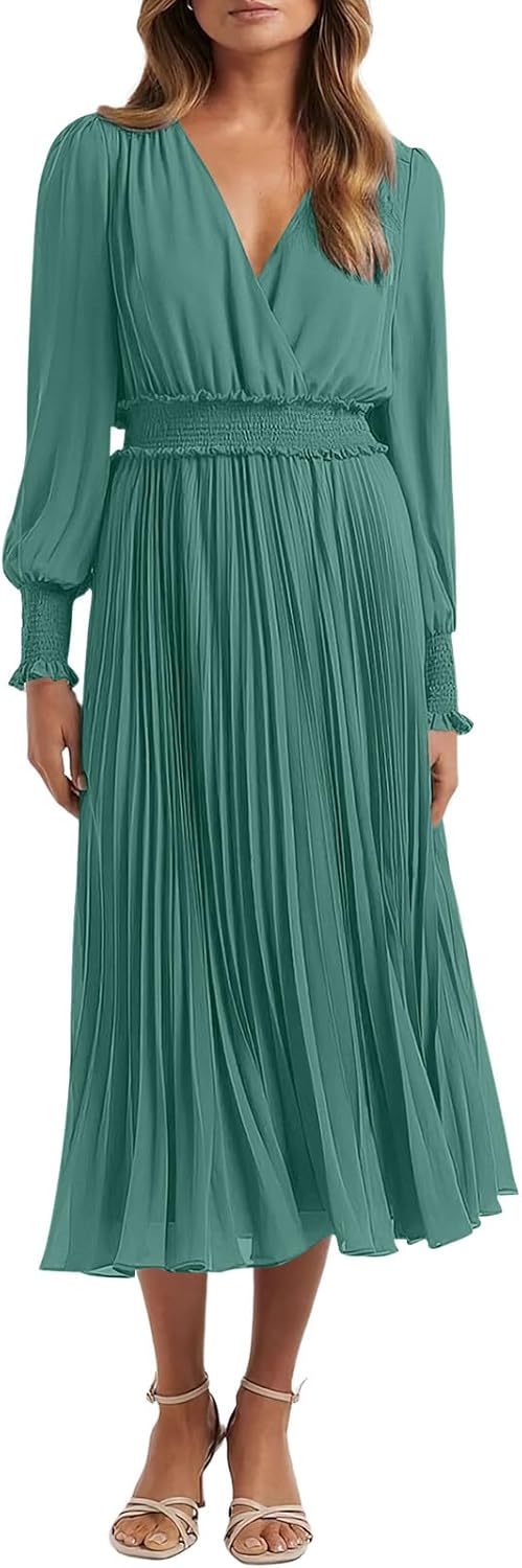 PRETTYGARDEN Womens Wrap V Neck Midi Dress for Any Occasion