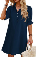 Womens Summer Shirt Dress with Pockets - Flowy Ruffle Mini