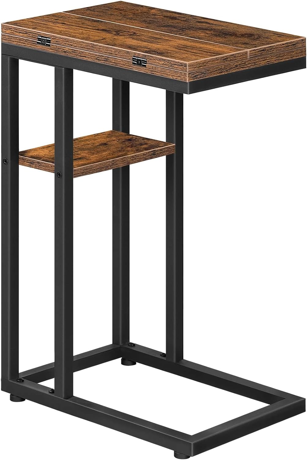 HOOBRO Rustic Brown C Table with Storage - Easy Assembly