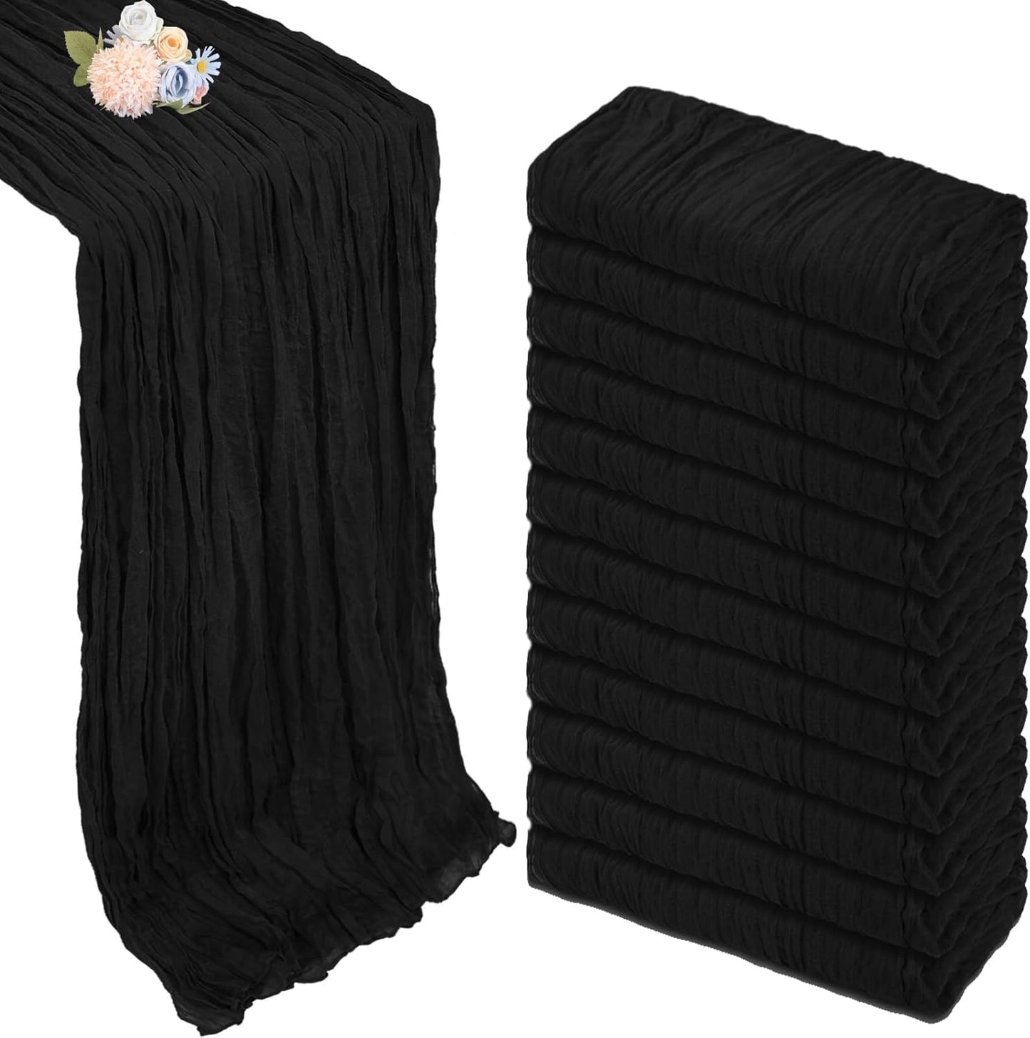 12 Pack Black Cheesecloth Table Runner for Elegant Events