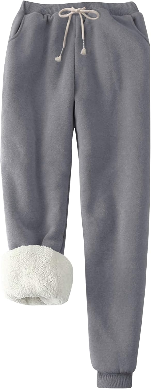 Flygo Women's Winter Warm Fleece Joggers with Sherpa Lining