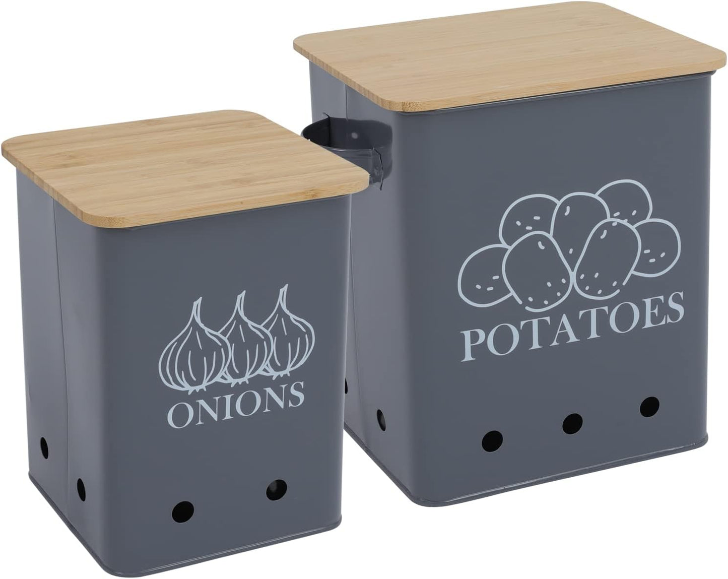 Kitchen Vegetable Storage Tins Set of 2 for Potatoes and Onions