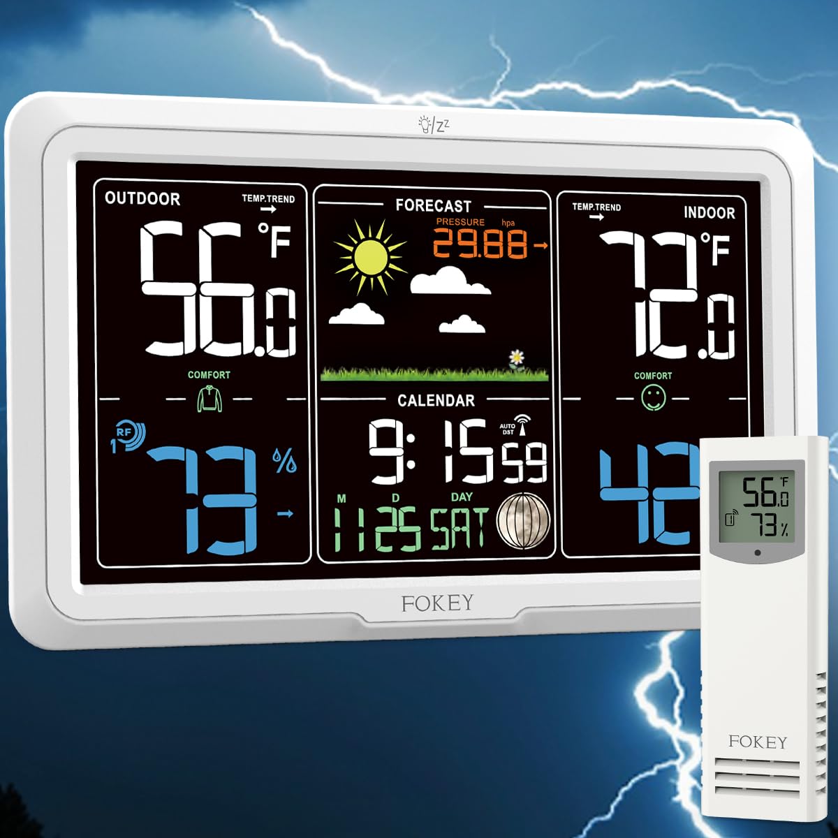 FOKEY Weather Station Wireless Indoor Outdoor with Clock