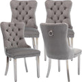 Gray Velvet Dining Chairs Set of 4 - High Tufted Back Comfort