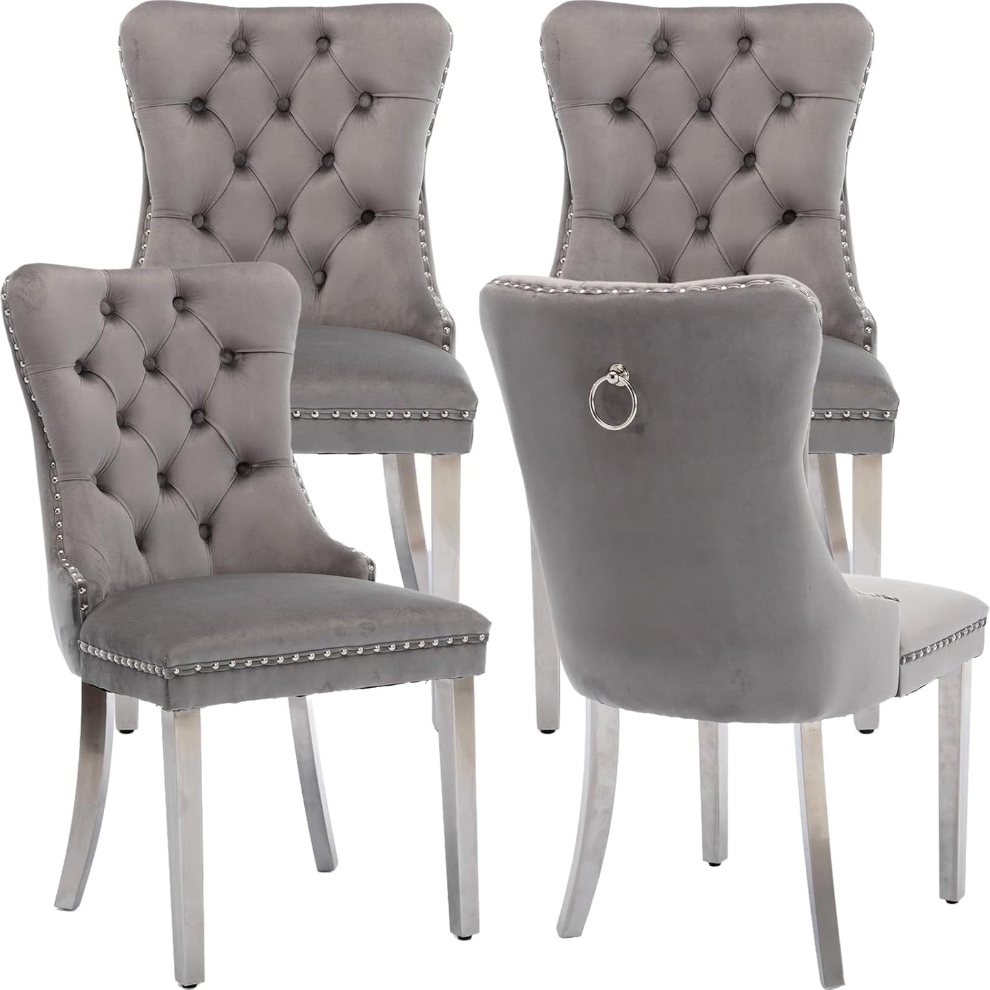 Gray Velvet Dining Chairs Set of 4 for Kitchen & Dining Room