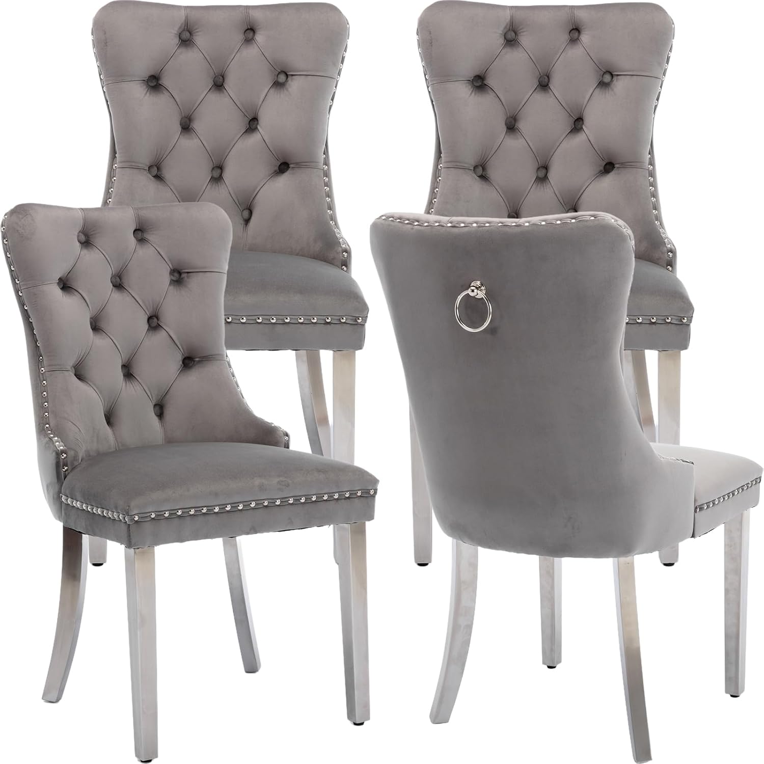 Gray Velvet Dining Chairs Set of 4 for Kitchen & Dining Room