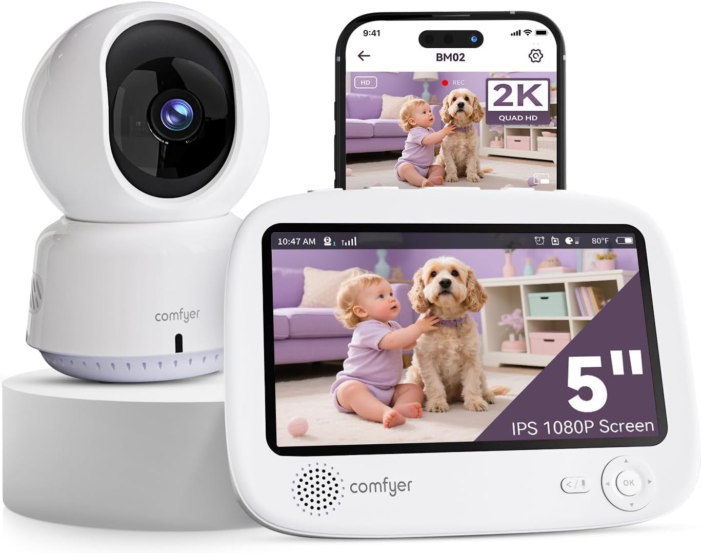 Smart WiFi Baby Monitor with 2K Camera and 1080P Split Screen