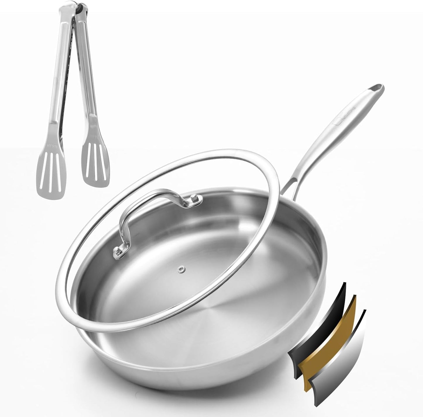 Tri-ply Stainless Steel Frying Pan 12 Inch for Versatile Cooking
