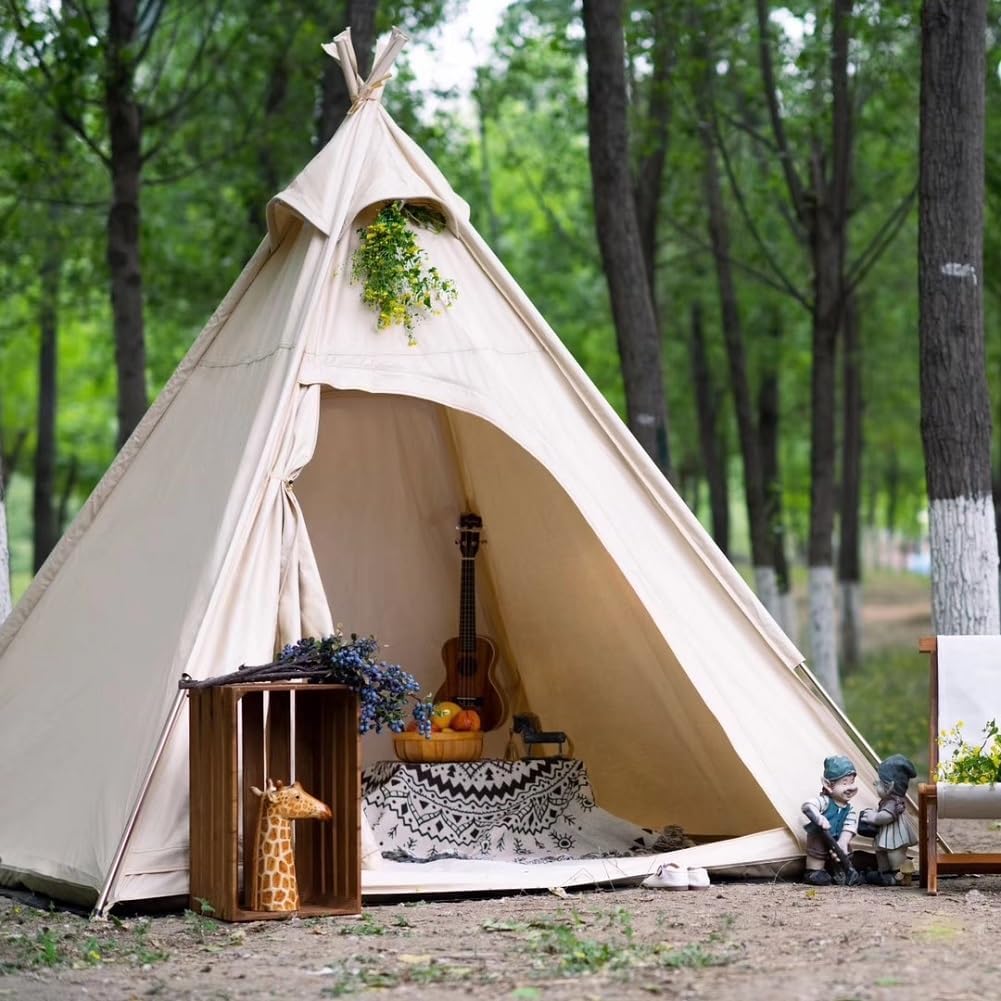 Dream House Cotton Canvas Pyramid Tent - Cozy Camping for 2-3
