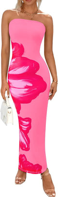 PRETTYGARDEN Strapless Maxi Dress Bodycon Floral - Elegant Fit