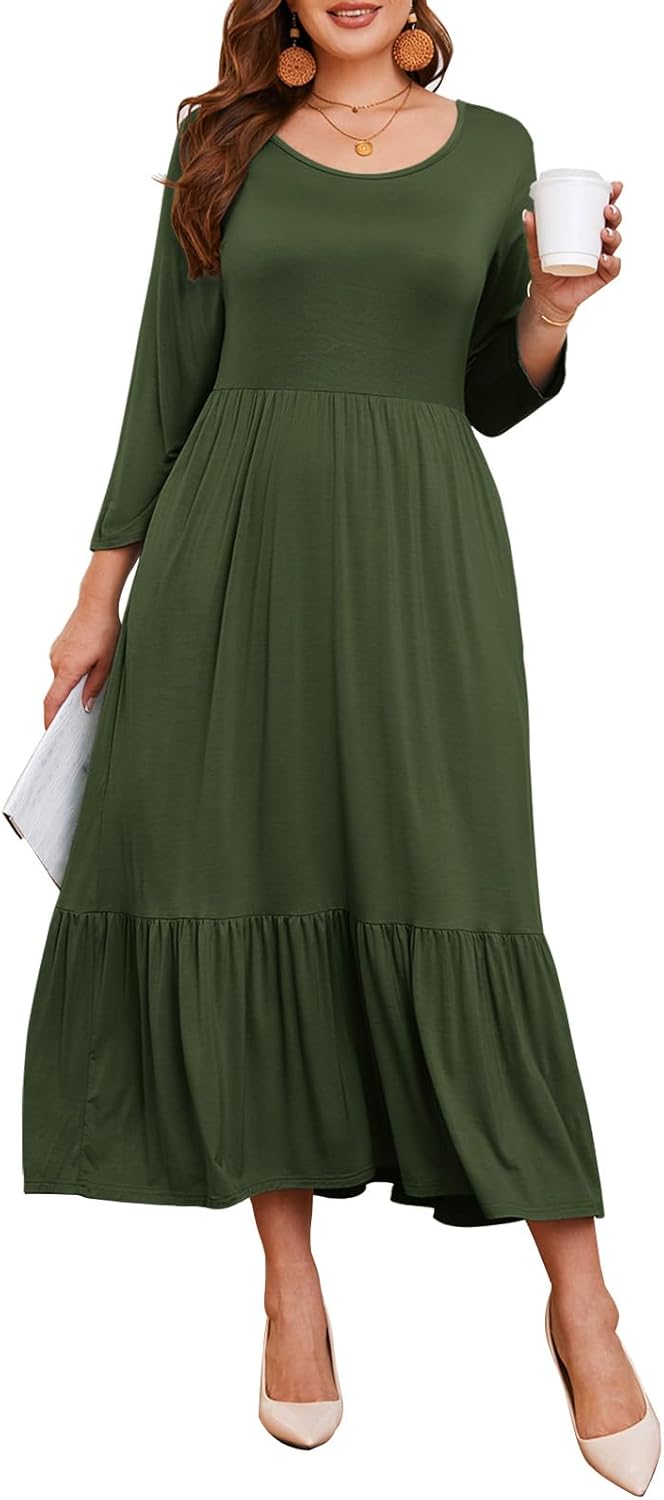 LARACE 3/4 Sleeve Dresses for Women Plus Size with Pockets