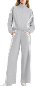 Women's 2 Piece Lounge Zip Up Sweat Set - Wide Leg Jogging Pants