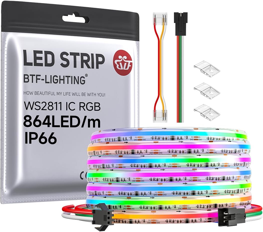 BTF-LIGHTING FCOB IP66 WS2811 IC RGB COB LED Strip for Projects