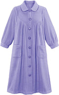 Women's Plush Fleece Button Front Robe with Pockets - Mid-Calf Cozy