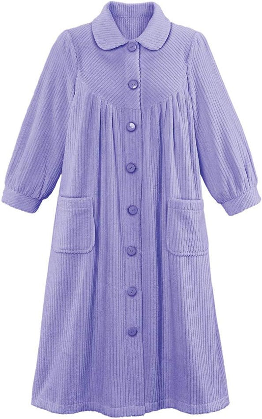 Plush Fleece Button Front Robe with Pockets for Ultimate Comfort