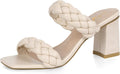 Athlefit Women's Braided Heeled Sandals - Chunky 3.5in Block Heel