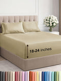 Extra Deep Pocket Full Sheets Set - Beige Microfiber 4 Piece