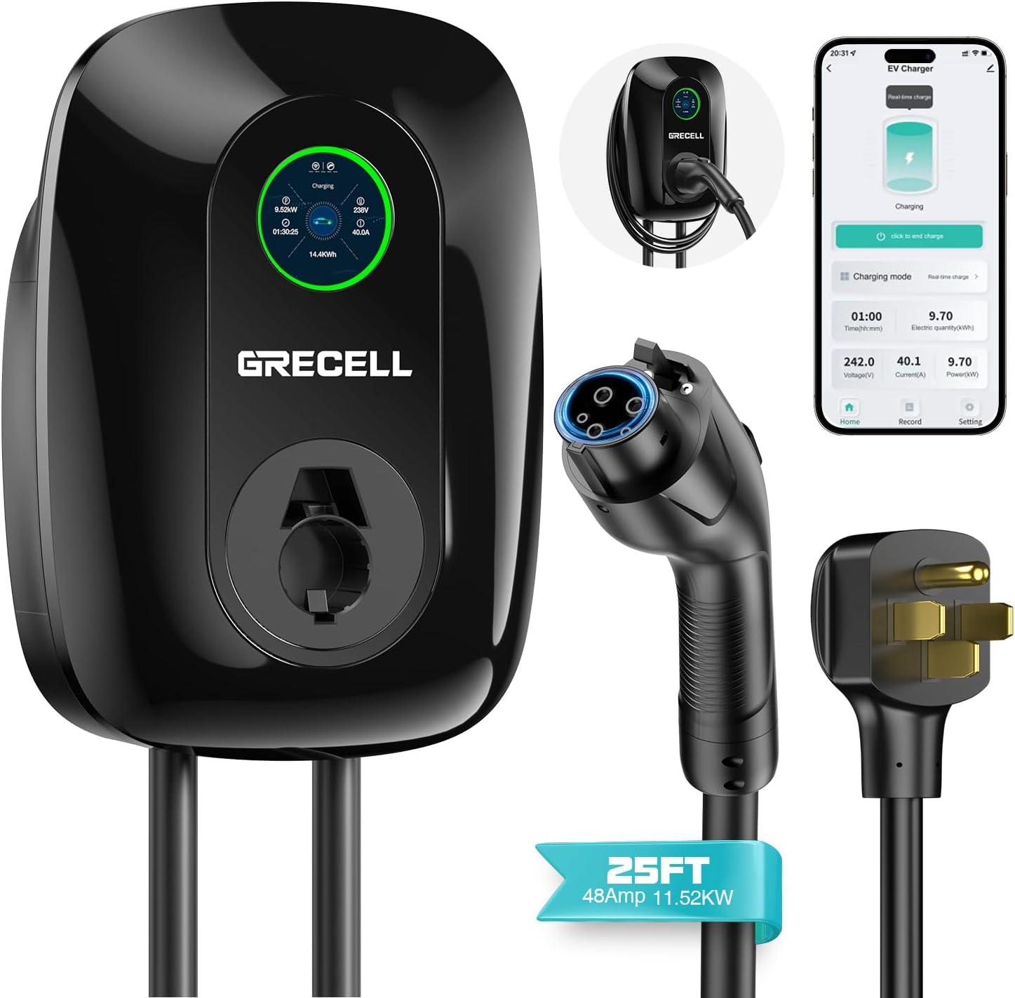 GRECELL Level 2 EV Wall Charger: Fast Charging for Electric Cars