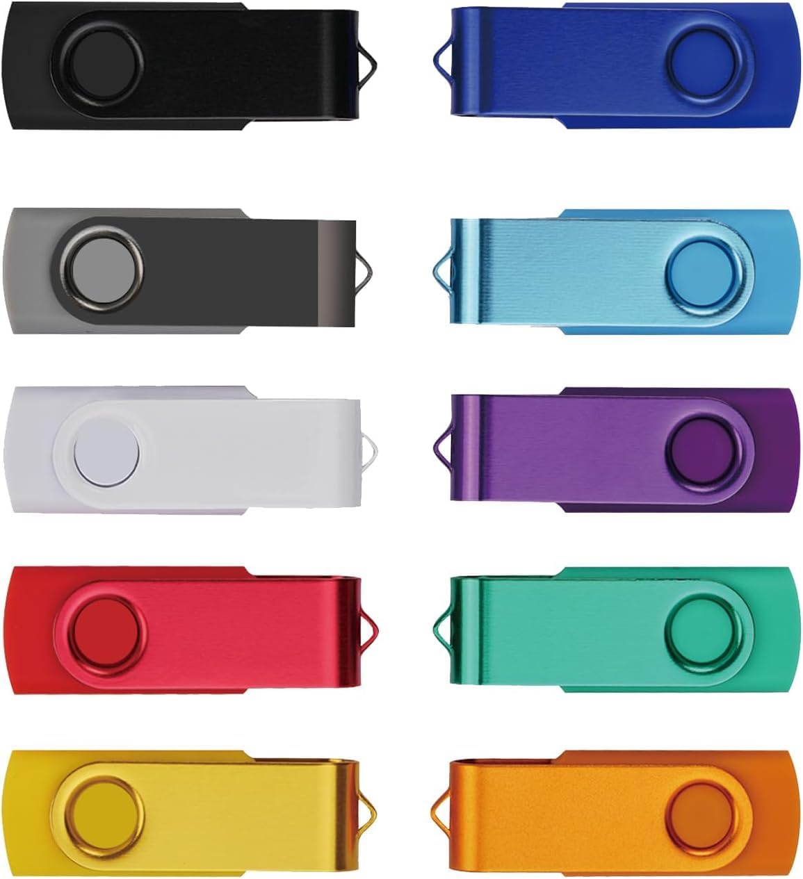 10 Pack 64GB Swivel Flash Drives, USB2.0, Assorted Colors