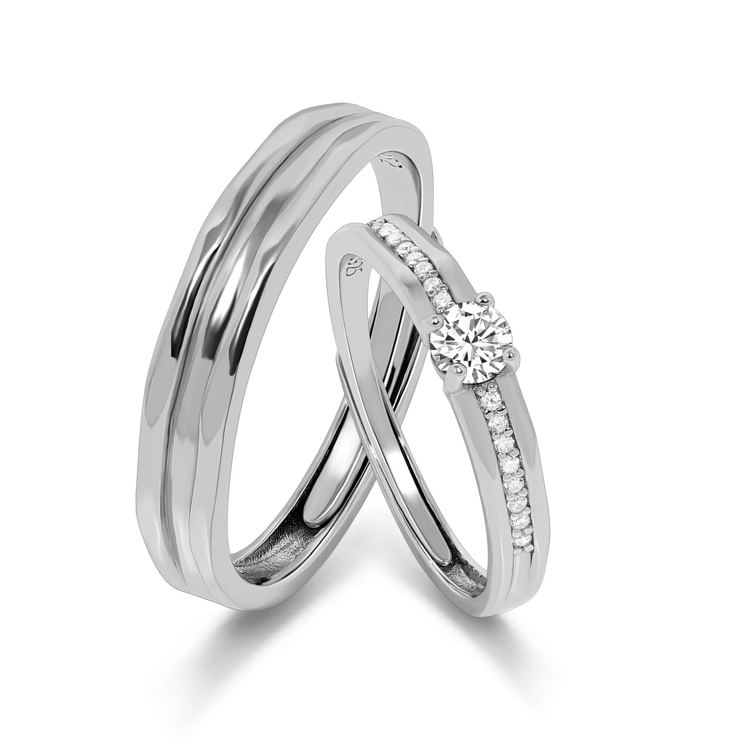 Meissa 925 Sterling Silver Wide Wedding Band Set for Couples