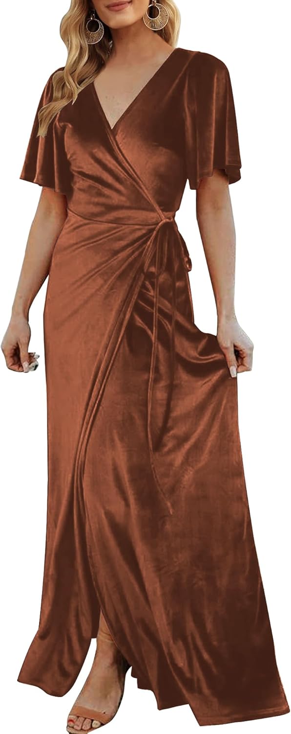 CYiNu Women's Wrap Velvet Maxi Dress for Elegant Occasions