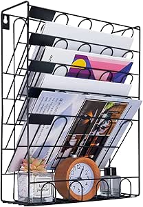 Spacrea Hanging File Holder Organizer - Stylish 6 Tier Wall Mount