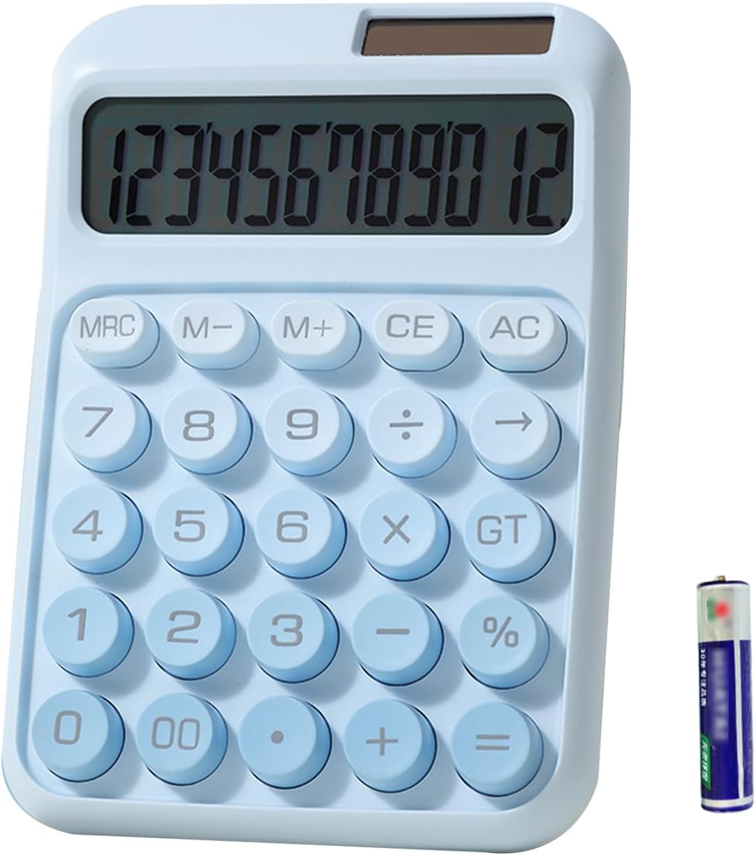 12-Digit Big Button Solar Calculator - Dual Power - Blue