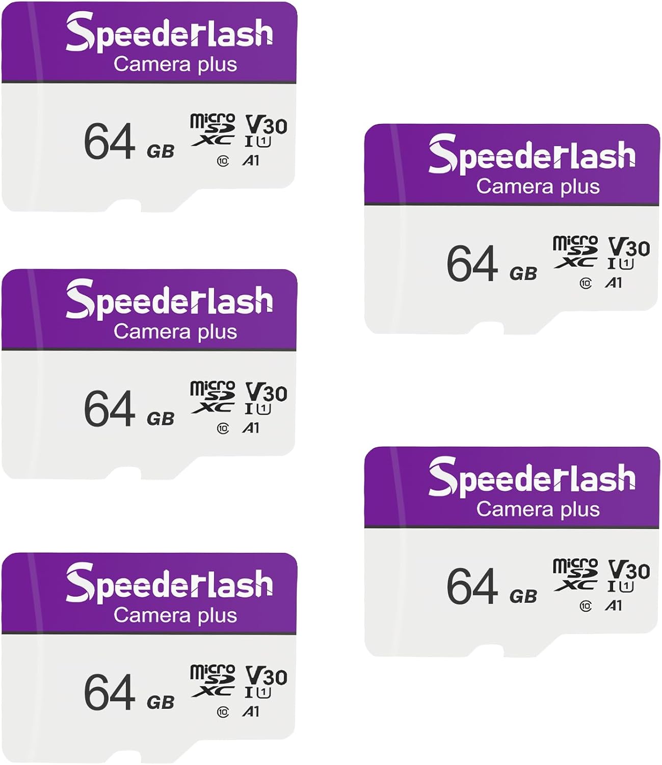 Speederlash: 64GB 5 Pack Micro SDXC Memory Cards - 90MB/s Read Speed