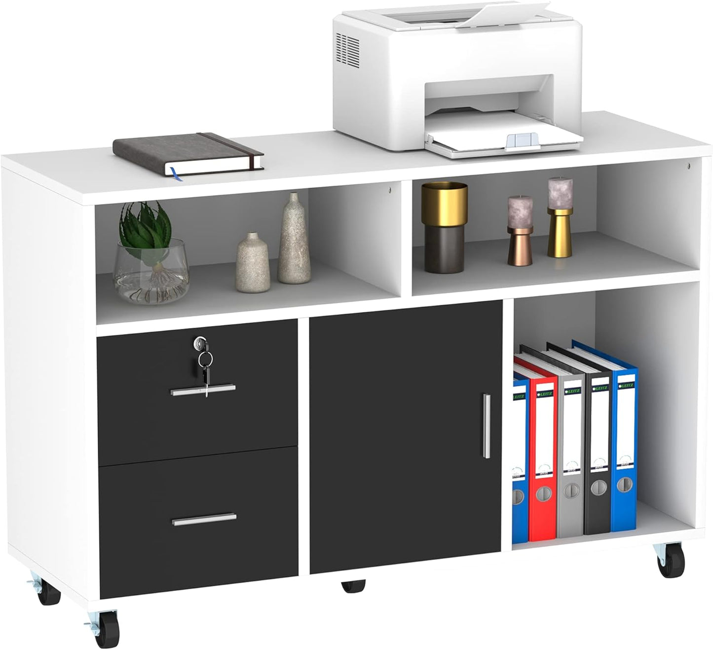 YITAHOME Wood File Cabinet with Lock and Open Storage Shelves