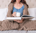 Chunky Knit Throw Blanket 50x60 in Brown Chenille - Cozy Cable Knit