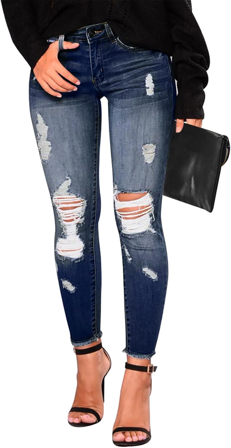 KUNMI Women's Skinny Ripped Trendy Jeans for Stylish Comfort