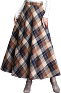 Women's High Waist Plaid Wool A-Line Maxi Skirt - Warm Winter Style