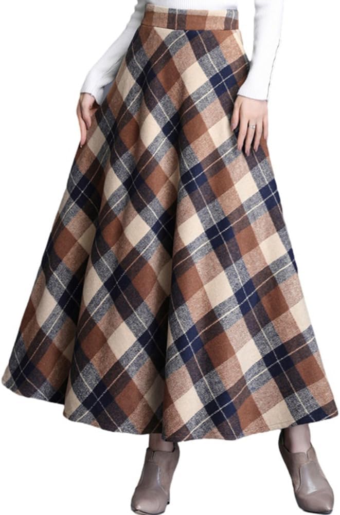 Women's Plaid Skirt Warm Elastic Waist A-Line Winter Skirt
