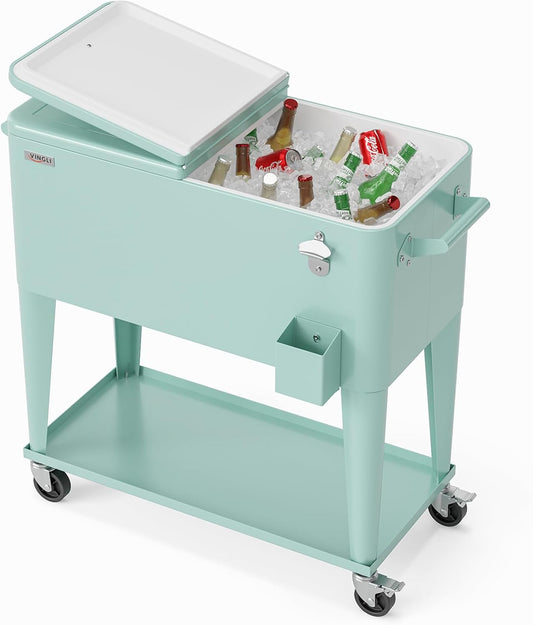 VINGLI 80 Quart Rolling Ice Chest for Outdoor Parties and BBQs